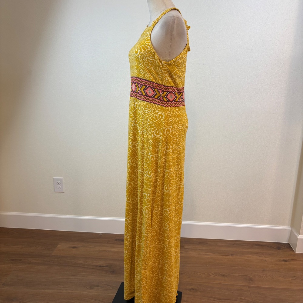 Prana Skye Maxi Dress Womens M Yellow Paisley Halter Built-in Bra Granola Boho - Picture 4 of 8
